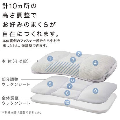 Pillow with 10 height adjustment positions (buckwheat) 