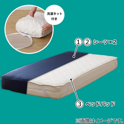 Bed pad &amp; multi-purpose sheet 3-piece set, semi-double (Yomoukon SD NV B2201)