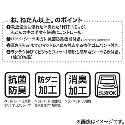 両面使えるベッドパッド＆のびのびマルチすっぽりシーツ３点セット クイーン（BE Q B2202 メッシュパッド）