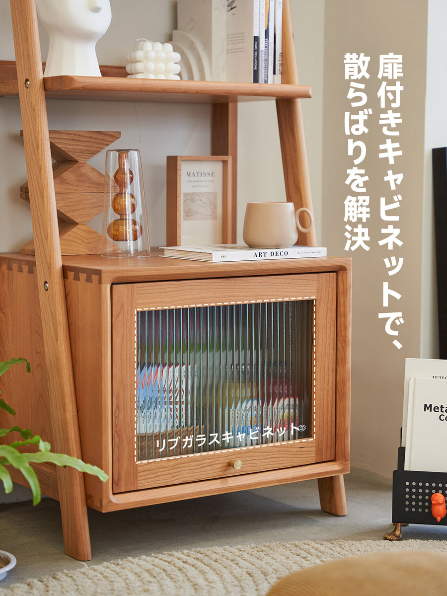 Open wood rack with mall glass door