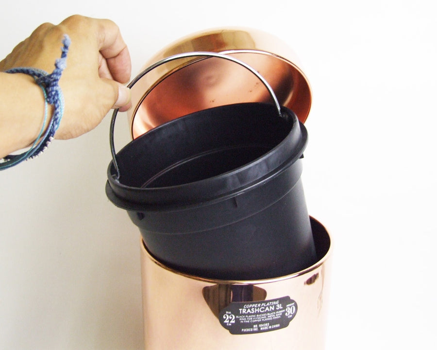 COPPER PLATING TRASHCAN Copper-plated trash can