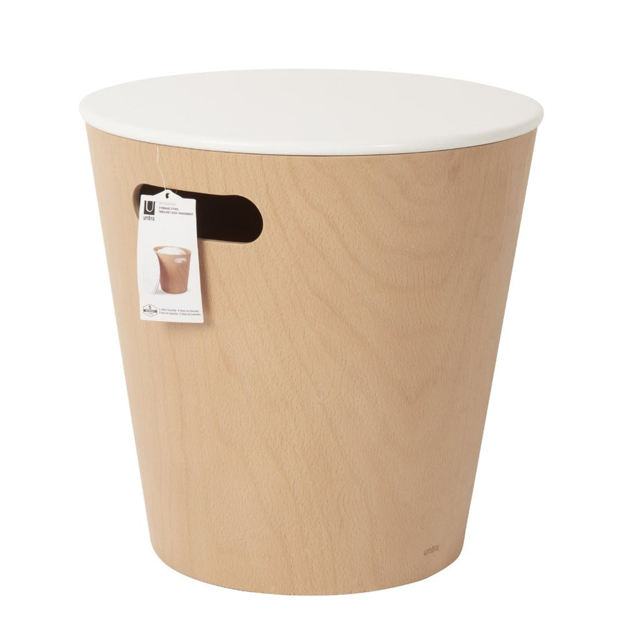Woodrow Storage Stool, White, Natural