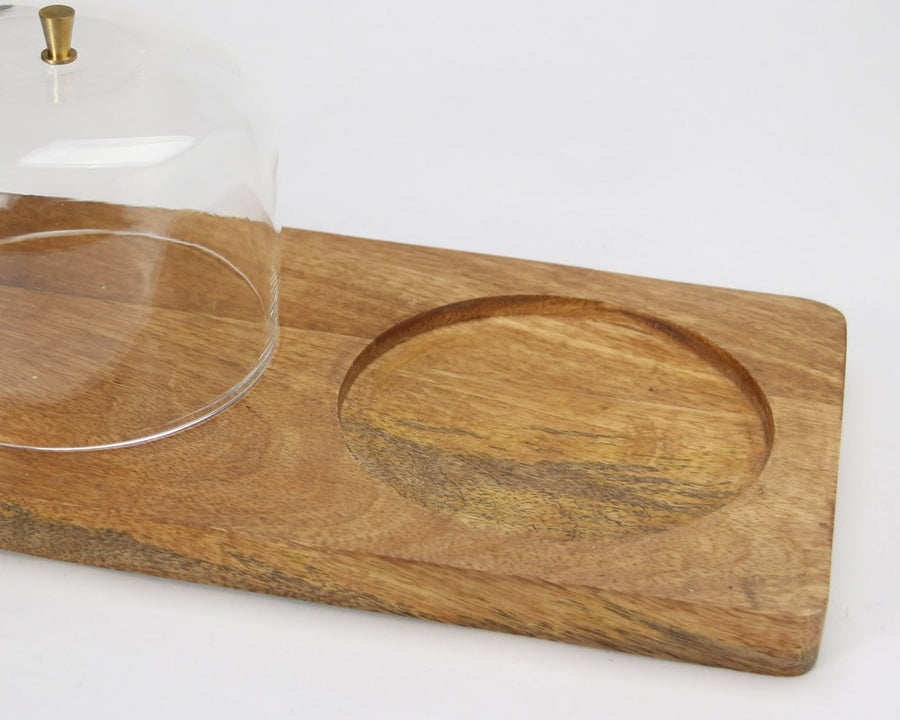 Glass Dome With Wood Plate S