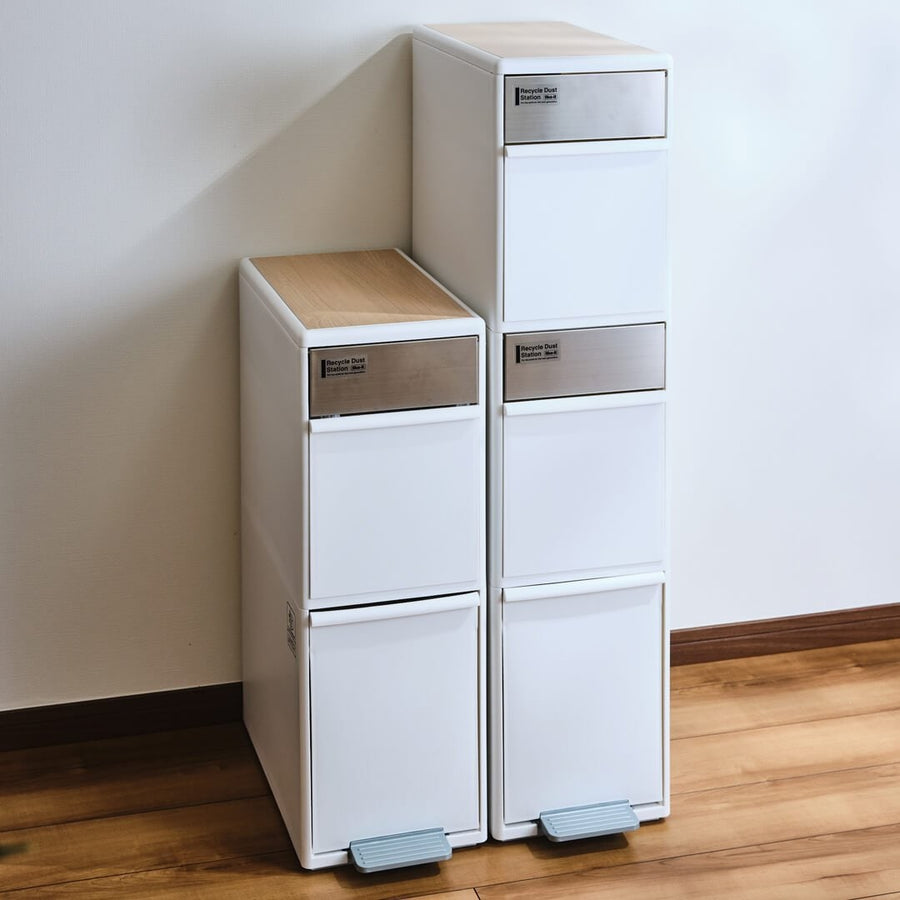 Wide Swing Sorting Station with Wood Top, 2 Tiers, 35L, White