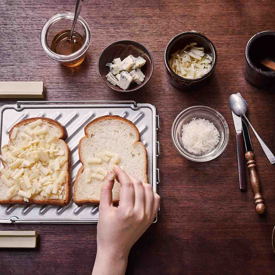 Sliding rack toaster and bread case set