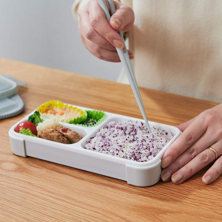 FOODMAN Antibacterial Slim Bento Box (400ml), Case, and Chopsticks (3-Piece Set) Light Gray