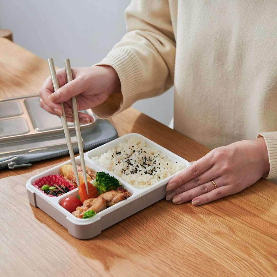 FOODMAN 抗菌 薄型弁当箱 600ml・ケース・箸 3点セット グレーベージュ