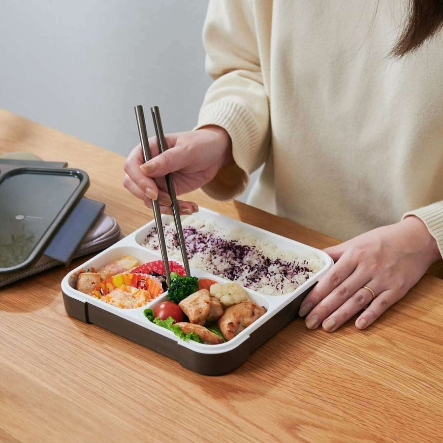 FOODMAN 抗菌 薄型弁当箱 800ml・ケース・箸 3点セット アッシュブラウン
