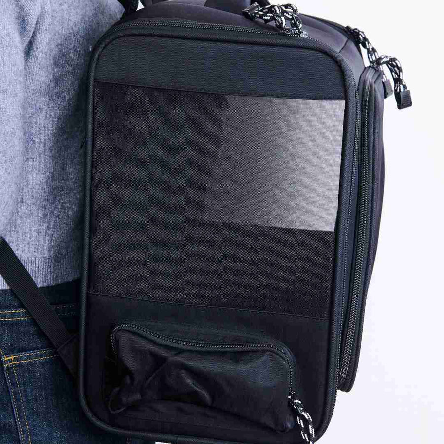 A lightweight pet backpack that can be folded and used as a cage