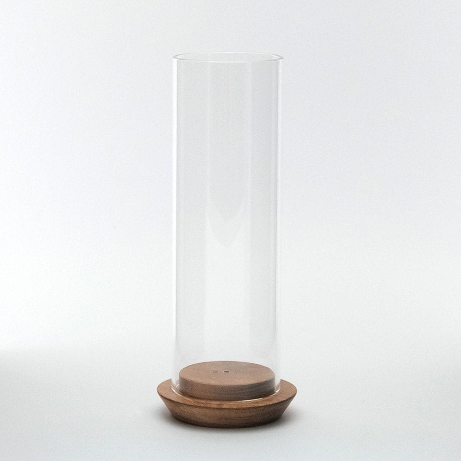Acacia incense holder with glass cover to prevent ash from scattering