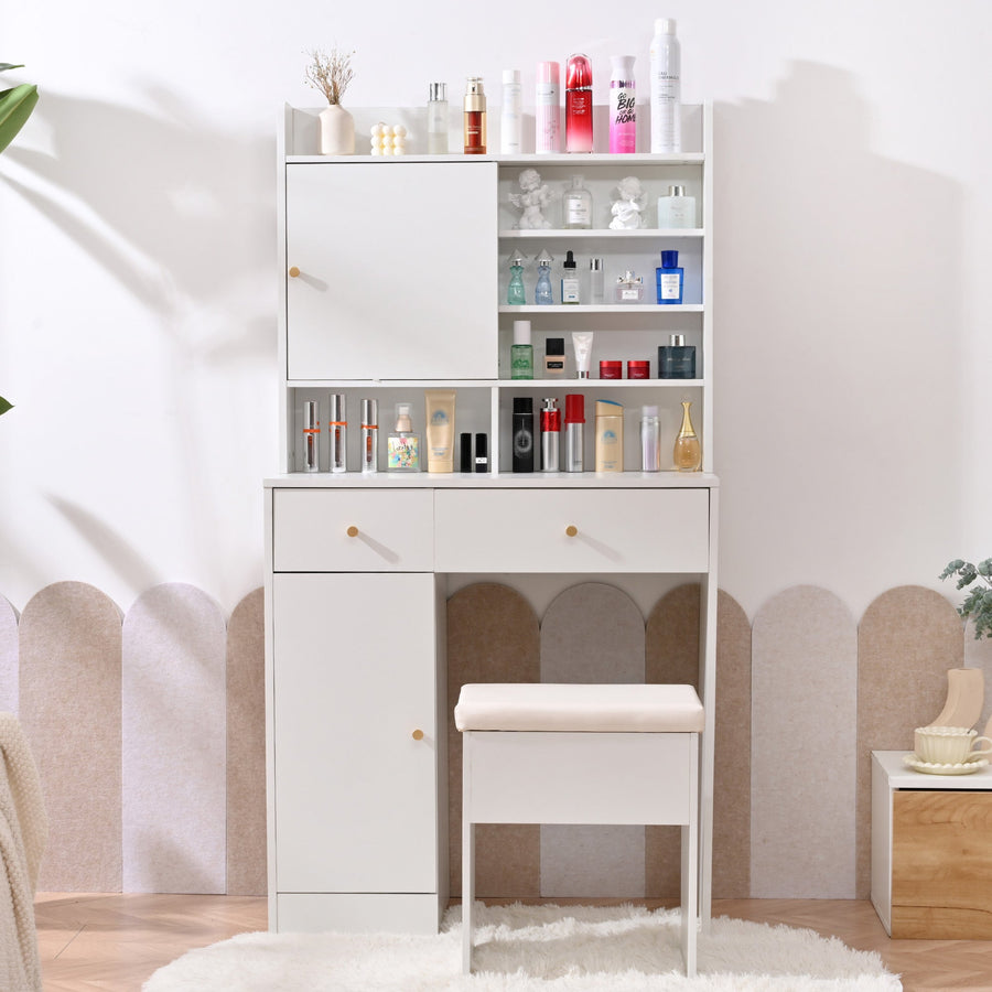 Vanity desk dresser with stool