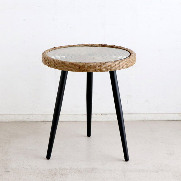 Side table Round glass Garden table Rattan