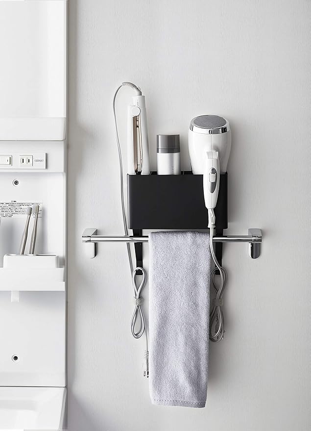 Tower Towel Rack Over Hair Dryer &amp; Hair Iron Holder Black Hair Dryer Storage All-in-One Storage Easy Installation