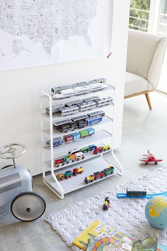 Tower Mini Car &amp; Rail Toy Rack White Collection Stand Double-sided