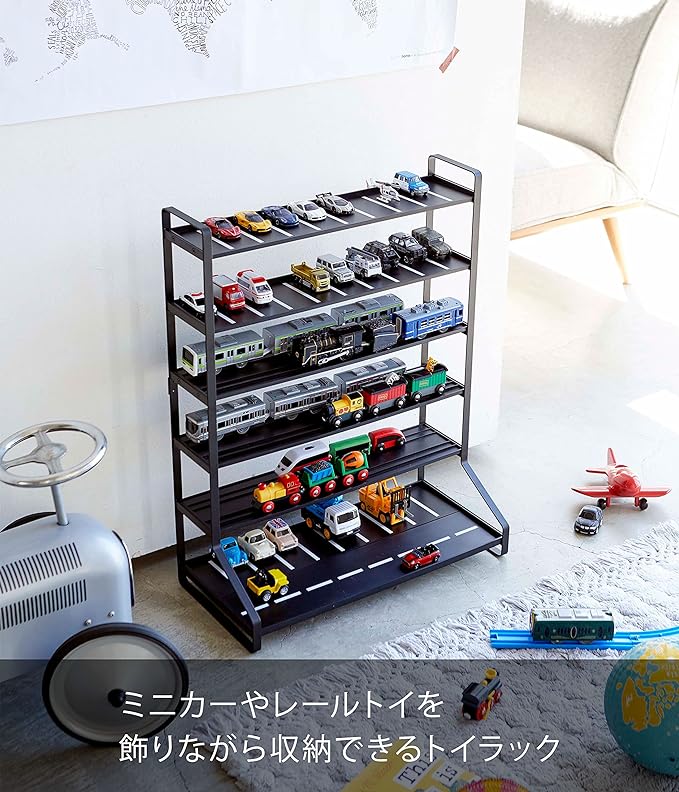 Tower Minicar &amp; Rail Toy Rack Black Collection Stand Double-sided