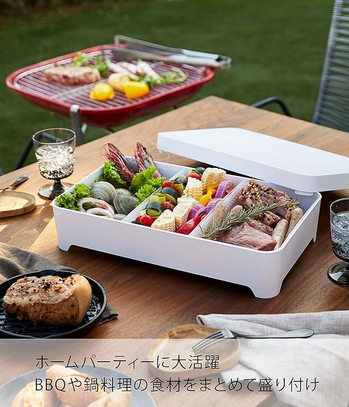 Tower Tabletop Draining Tray with Lid, Square, White, Refrigerator Storage, Convenient for Hot Pots and Barbecues