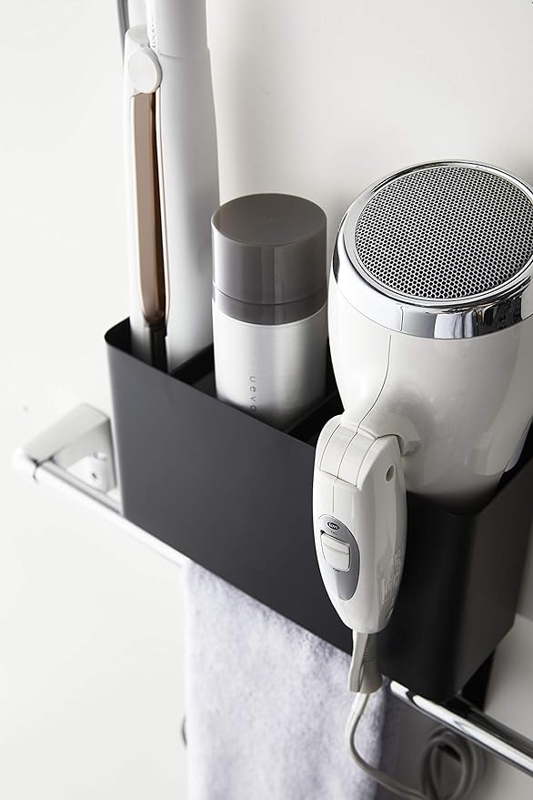 Tower Towel Rack Over Hair Dryer &amp; Hair Iron Holder Black Hair Dryer Storage All-in-One Storage Easy Installation