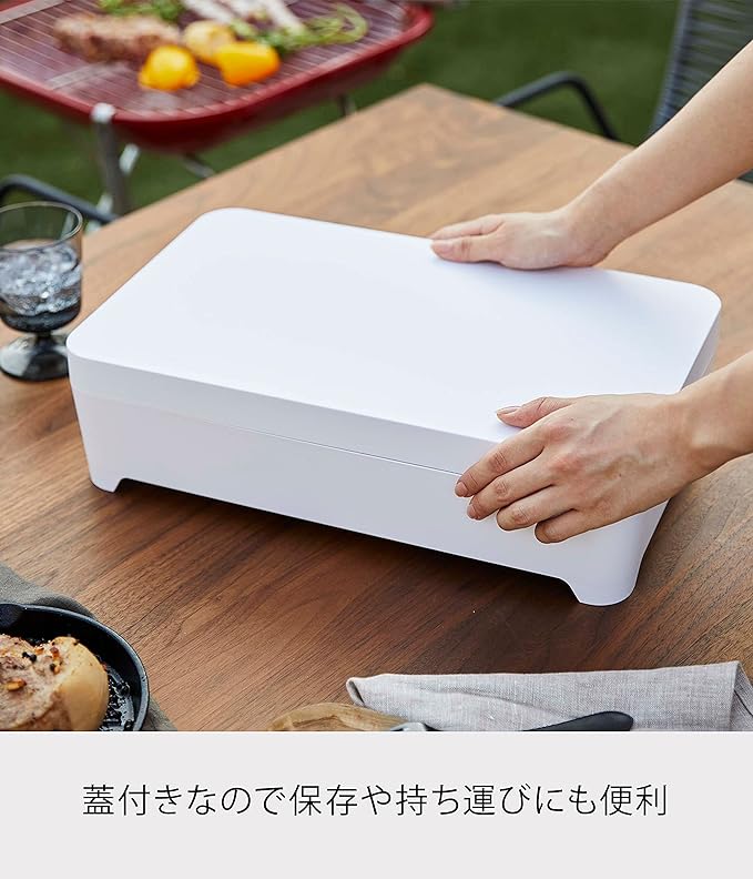 Tower Tabletop Draining Tray with Lid, Square, White, Refrigerator Storage, Convenient for Hot Pots and Barbecues