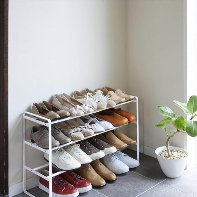 Frame Extendable Shoe Rack 3 Tiers White Frame Entrance Shoe Storage