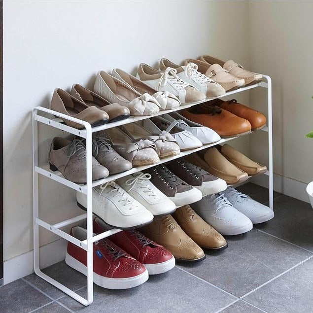 Frame Extendable Shoe Rack 3 Tiers White Frame Entrance Shoe Storage