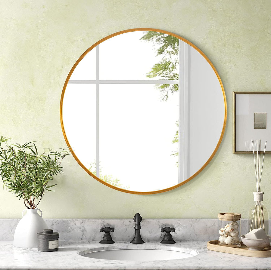 Wall mirror, aluminum frame, round