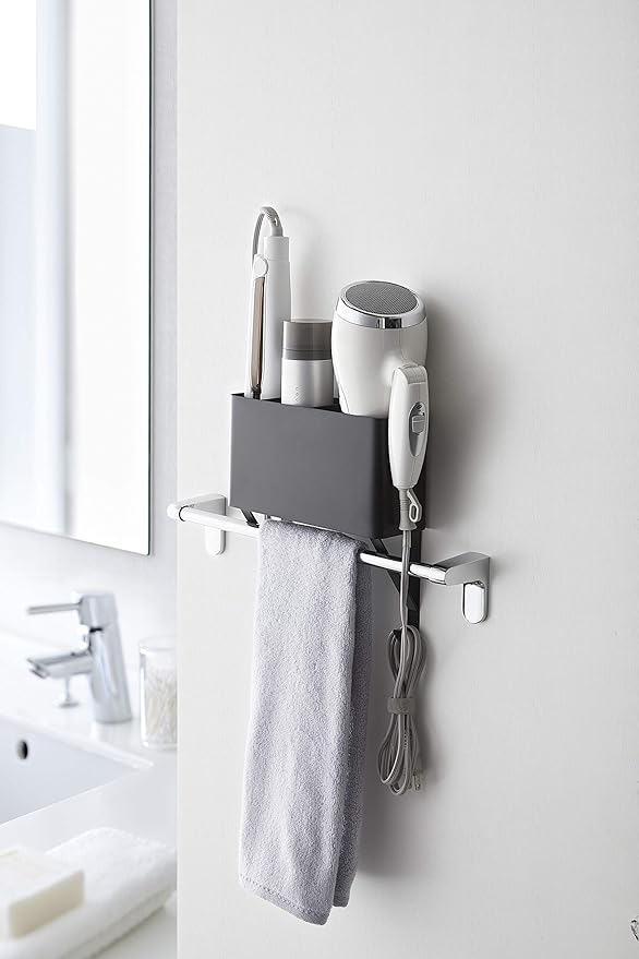 Tower Towel Rack Over Hair Dryer &amp; Hair Iron Holder Black Hair Dryer Storage All-in-One Storage Easy Installation