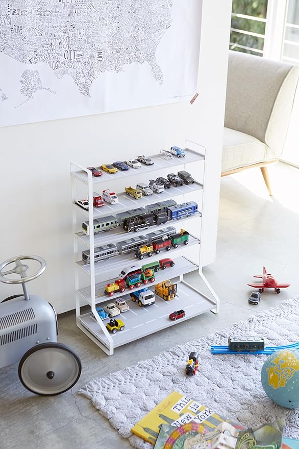 Tower Mini Car &amp; Rail Toy Rack White Collection Stand Double-sided