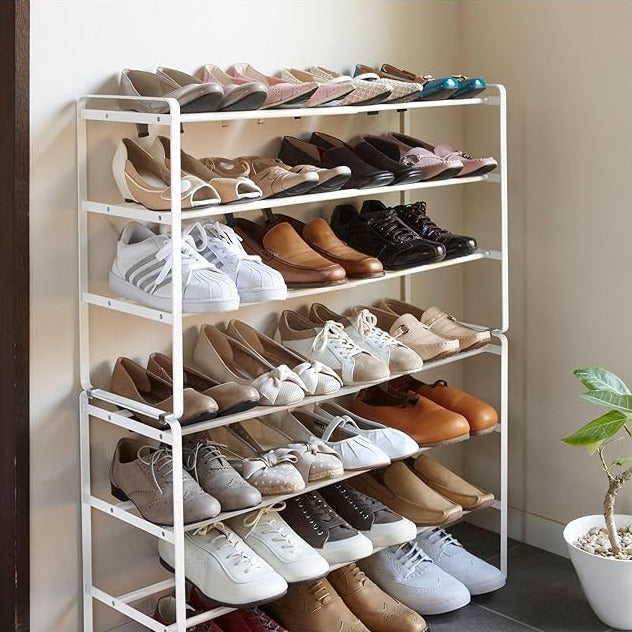 Frame Extendable Shoe Rack 3 Tiers White Frame Entrance Shoe Storage