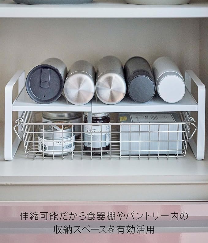 tower Expandable Storage Rack, 2 Tiers, White, Space-Saving Storage Shelf