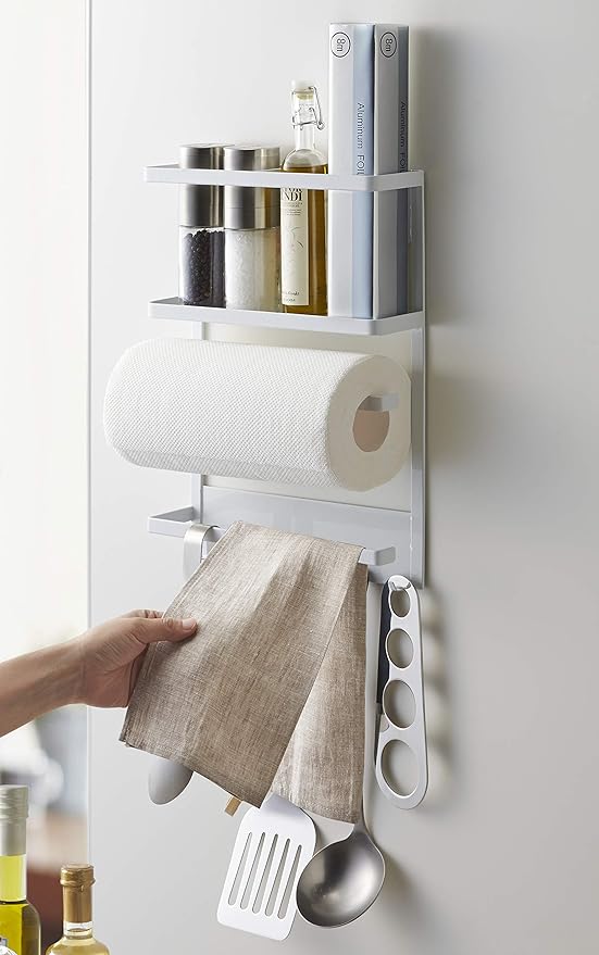 tower Magnet Fridge Side Rack White Kitchen Paper Holder Wrap Holder