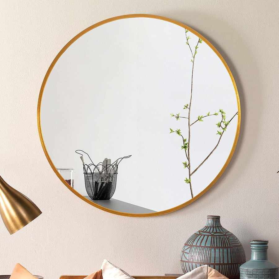 Wall mirror, aluminum frame, round