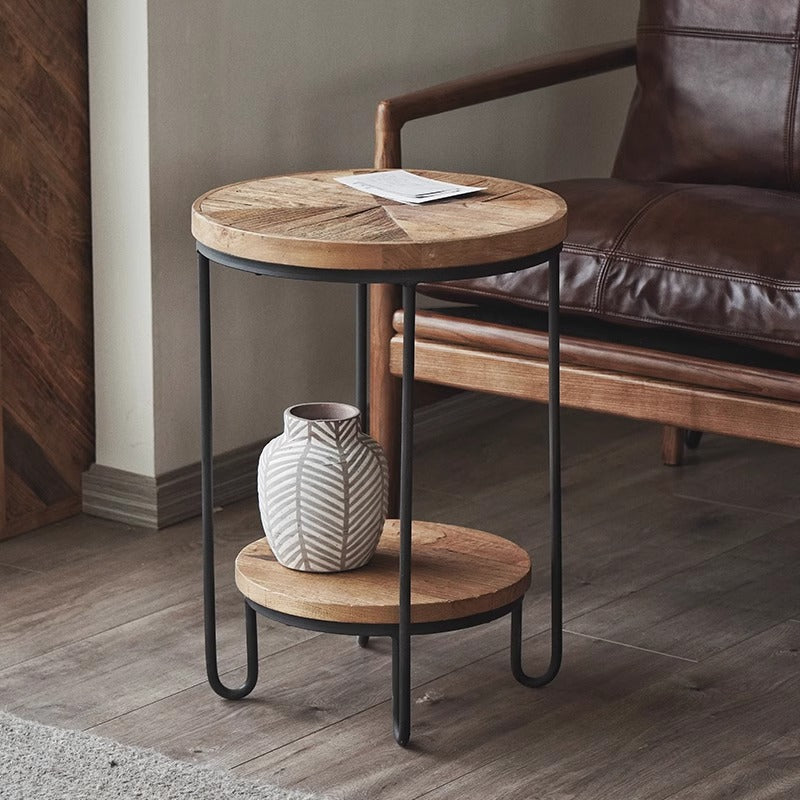 Natural wood round rack table