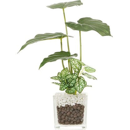 Fake greenery (Alocasia in a glass pot)