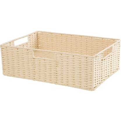 Hand-woven Paper Basket, Lyra 3, Half Horizontal, Natural