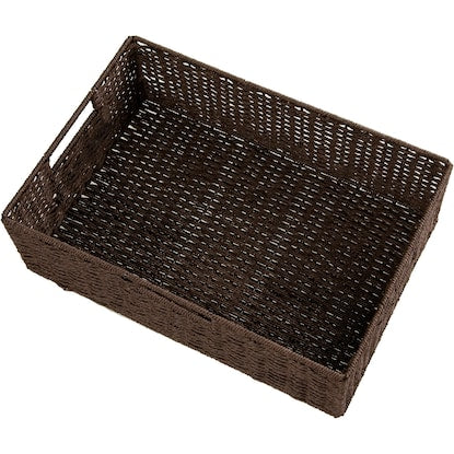 Hand-woven Paper Basket, Lyra 3, Horizontal Half, Dark Brown