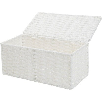 Hand-knitted mini storage box with lid, Lila (white)