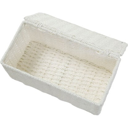 Hand-knitted mini storage box with lid, Lila (white)