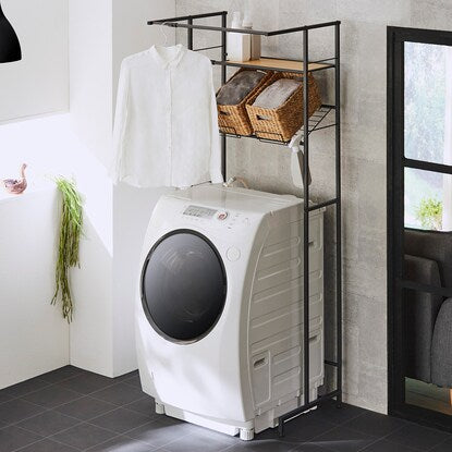 Washing machine rack with basket stand (black)