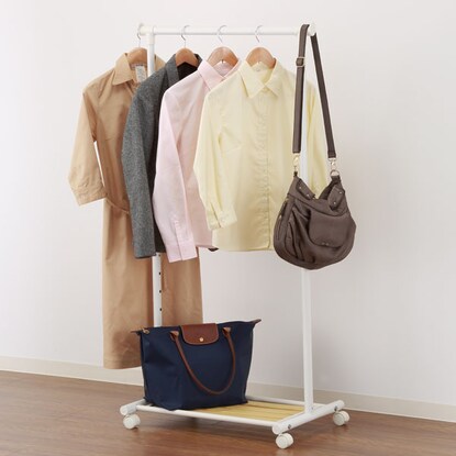 Easily adjustable height hanger rack with shelves (Popper single natural)