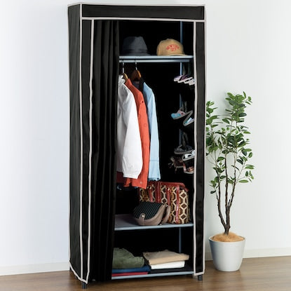 Easy-to-open curtain-style wardrobe (Kuri KL001, width 79cm, black)