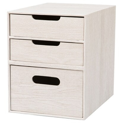 Wood-grain drawer box, vertical half, 3 tiers (white wash IW01)