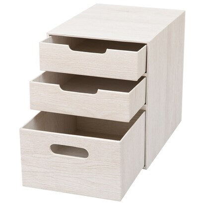 Wood-grain drawer box, vertical half, 3 tiers (white wash IW01)