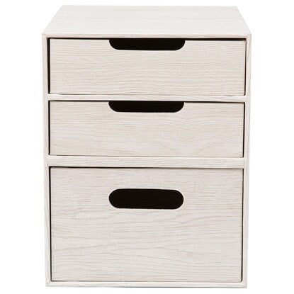 Wood-grain drawer box, vertical half, 3 tiers (white wash IW01)