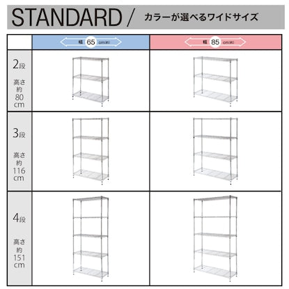 Steel rack (STANDARD, width 85cm, 2 shelves, white)