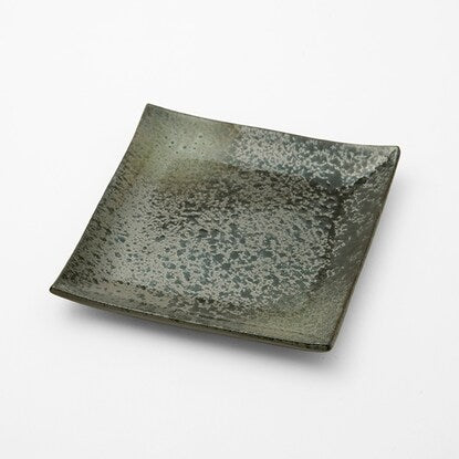 Square plate 18cm (Green Blown Tenmoku MT-152)