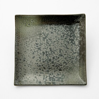 Square plate 18cm (Green Blown Tenmoku MT-152)