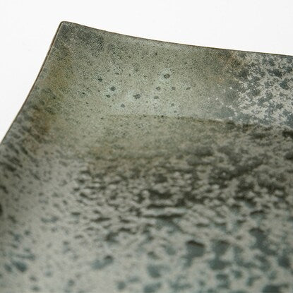 Square plate 18cm (Green Blown Tenmoku MT-152)