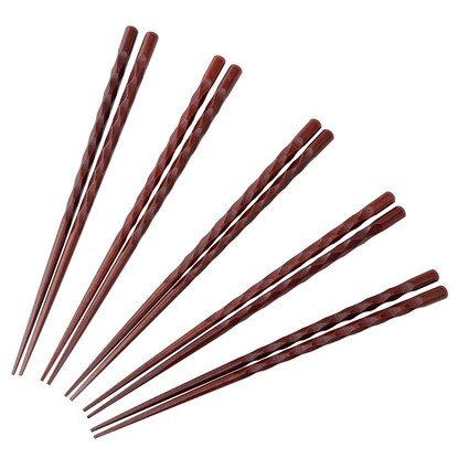 22.5cm Small Wave Carved Chopsticks with Square Tips, Set of 5