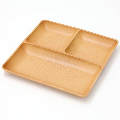 Quick-drying, water-repellent wooden-style square lunch plate (24cm, natural)