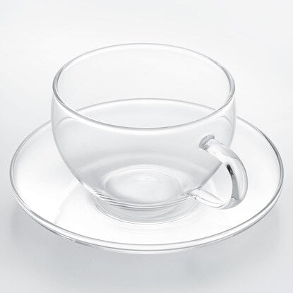 Heat-resistant glass cup and saucer (300ml)